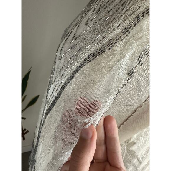 RARE Art Deco Silver Bridal Tunic Egyptian Motif Beaded Sheer Mesh Vintage 1920s - Picture 6 of 10